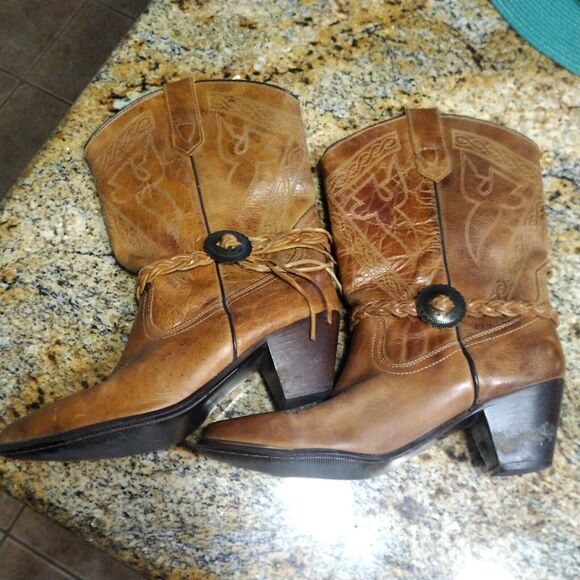 Oak Tree Farms 628 Women's Size 9.5 Brown Leather Cowboy Western Tassel Boots - Picture 4 of 12